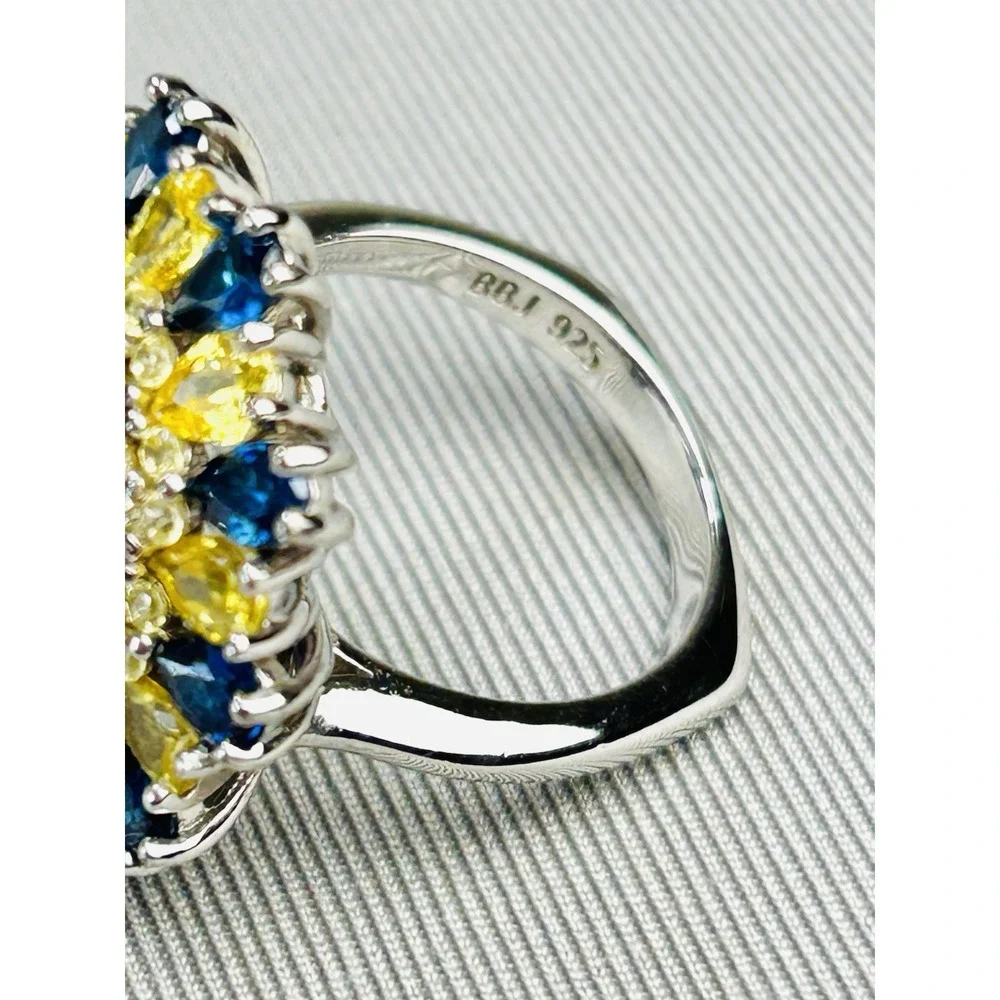 Sterling Silver Size 6.25 BBJ Blue & Yellow Faux Stone Ring Costume Jewelry .925